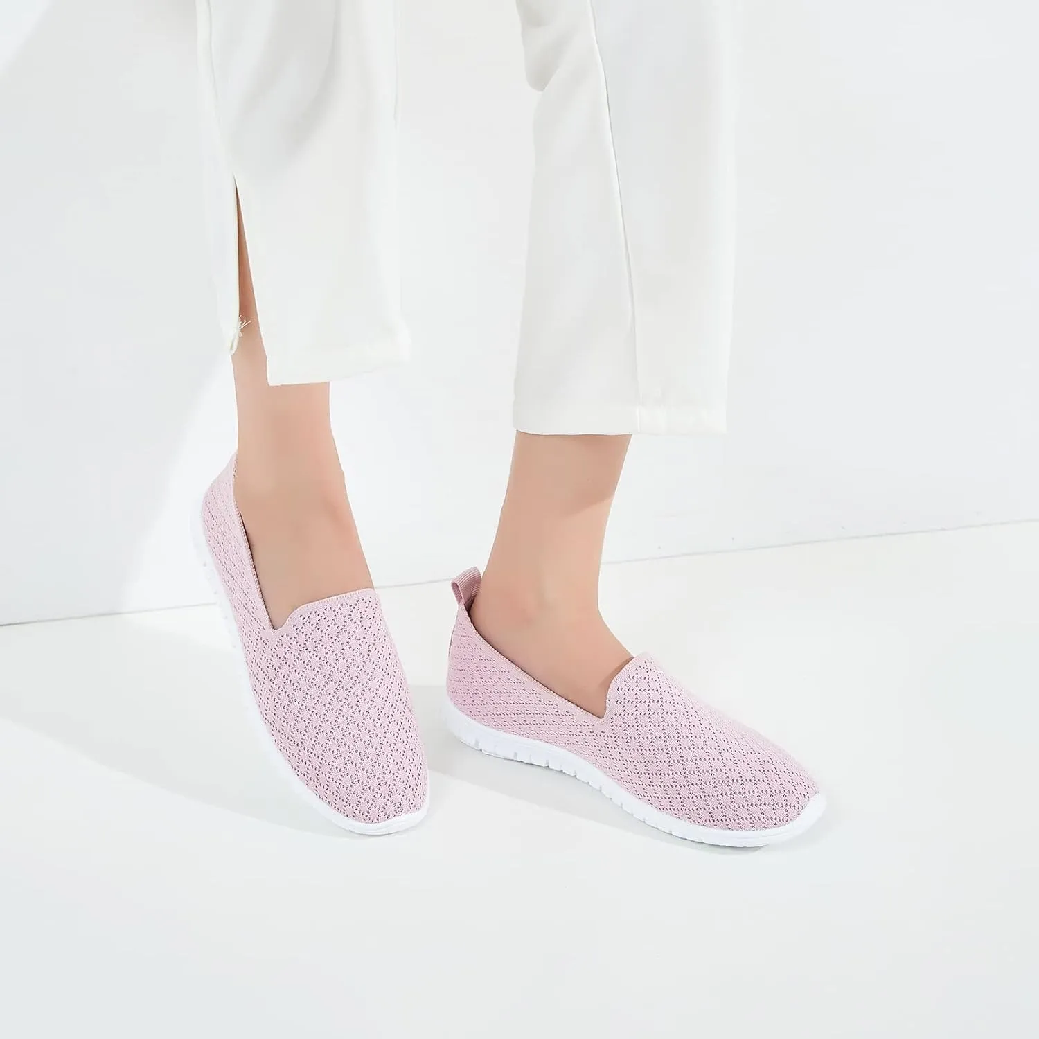 BABUDOG Women's Mesh Flats Shoes Breathable Slip on Shoes Casual Black and White Flats Comfortable Walking Shoes