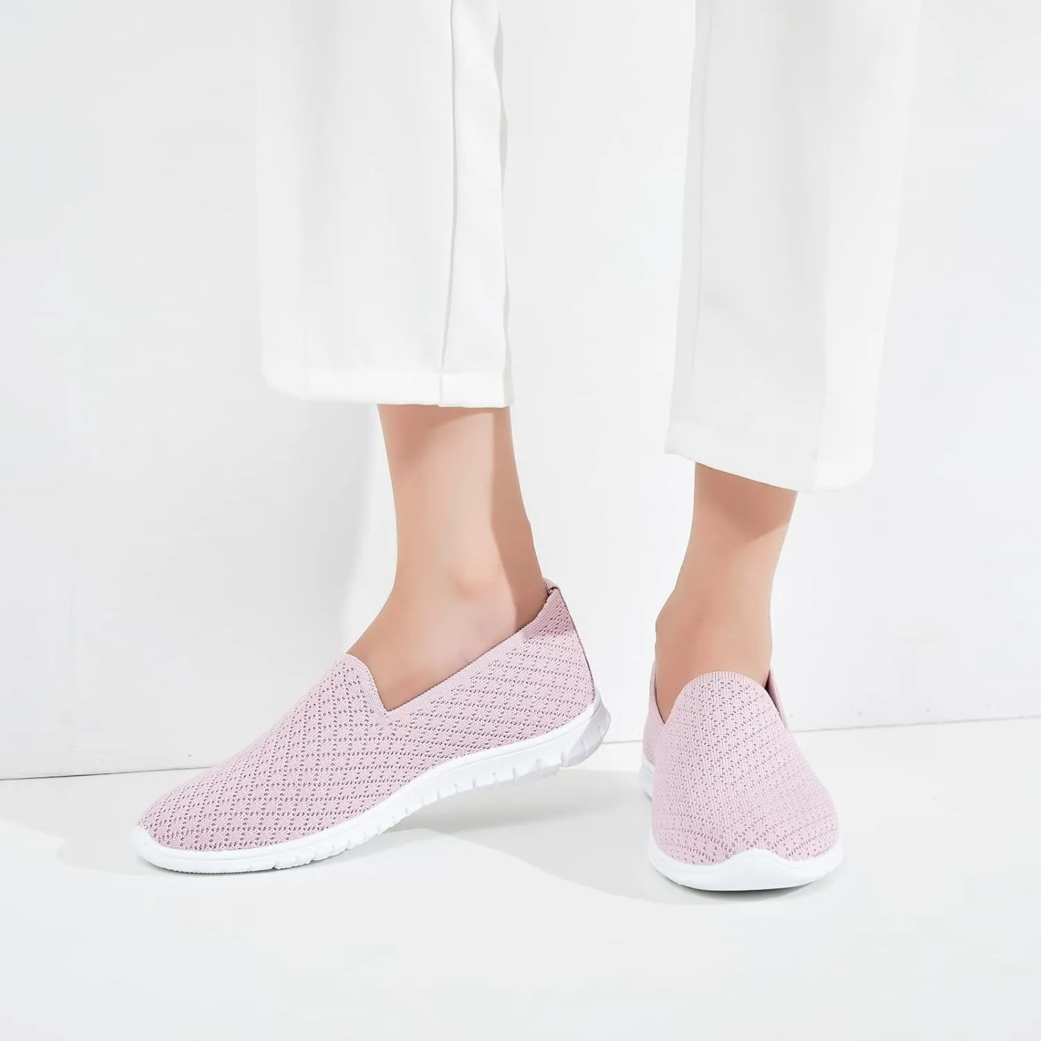 BABUDOG Women's Mesh Flats Shoes Breathable Slip on Shoes Casual Black and White Flats Comfortable Walking Shoes