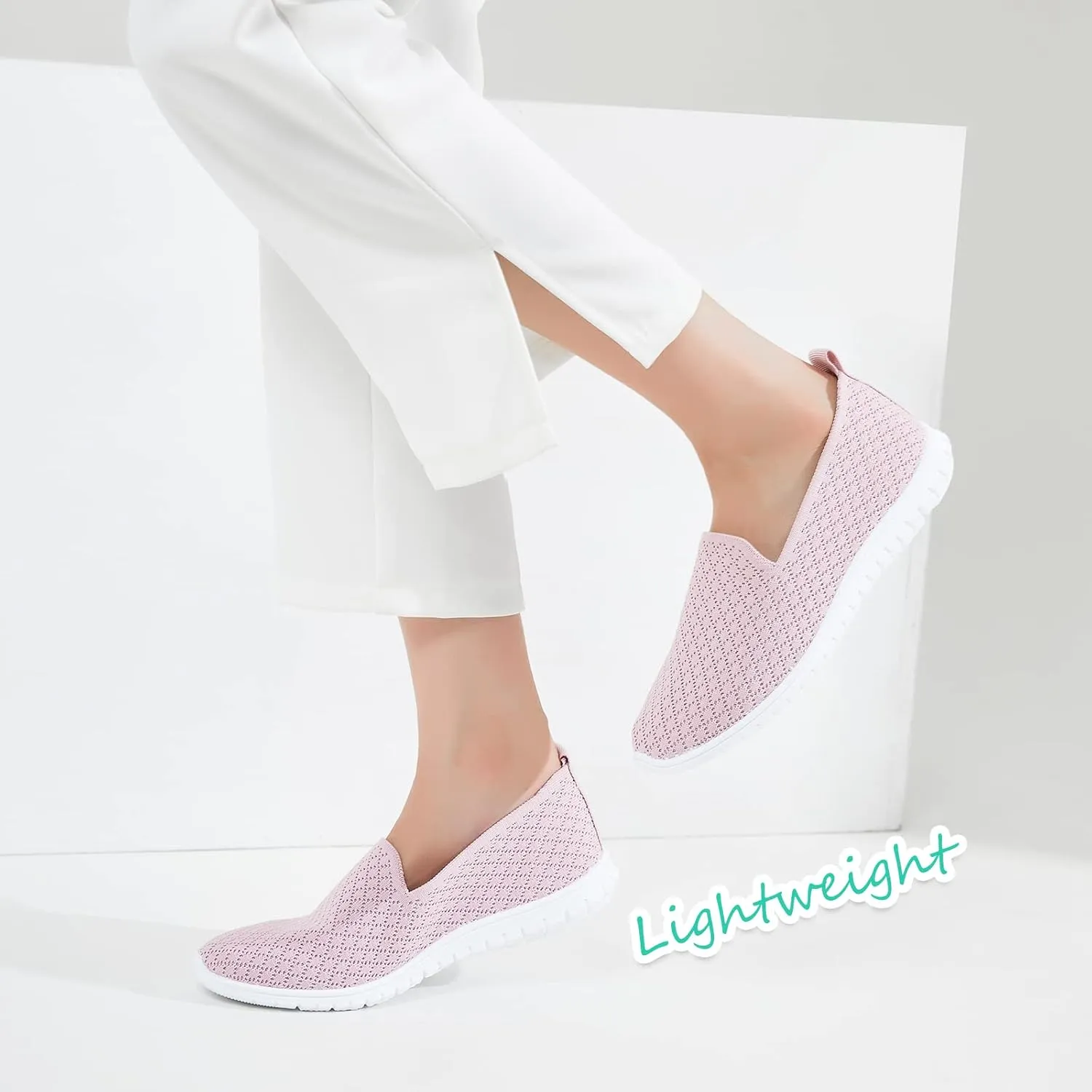 BABUDOG Women's Mesh Flats Shoes Breathable Slip on Shoes Casual Black and White Flats Comfortable Walking Shoes