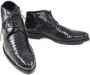 Baldinini Men's Special Pattern Leather Ankle Boots, Black, Lace-up/Zip Dress Bootie