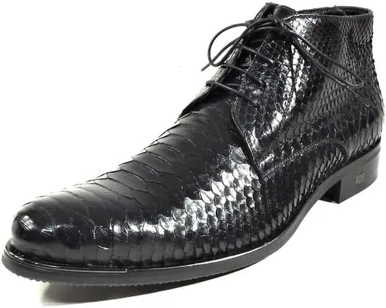 Baldinini Men's Special Pattern Leather Ankle Boots, Black, Lace-up/Zip Dress Bootie
