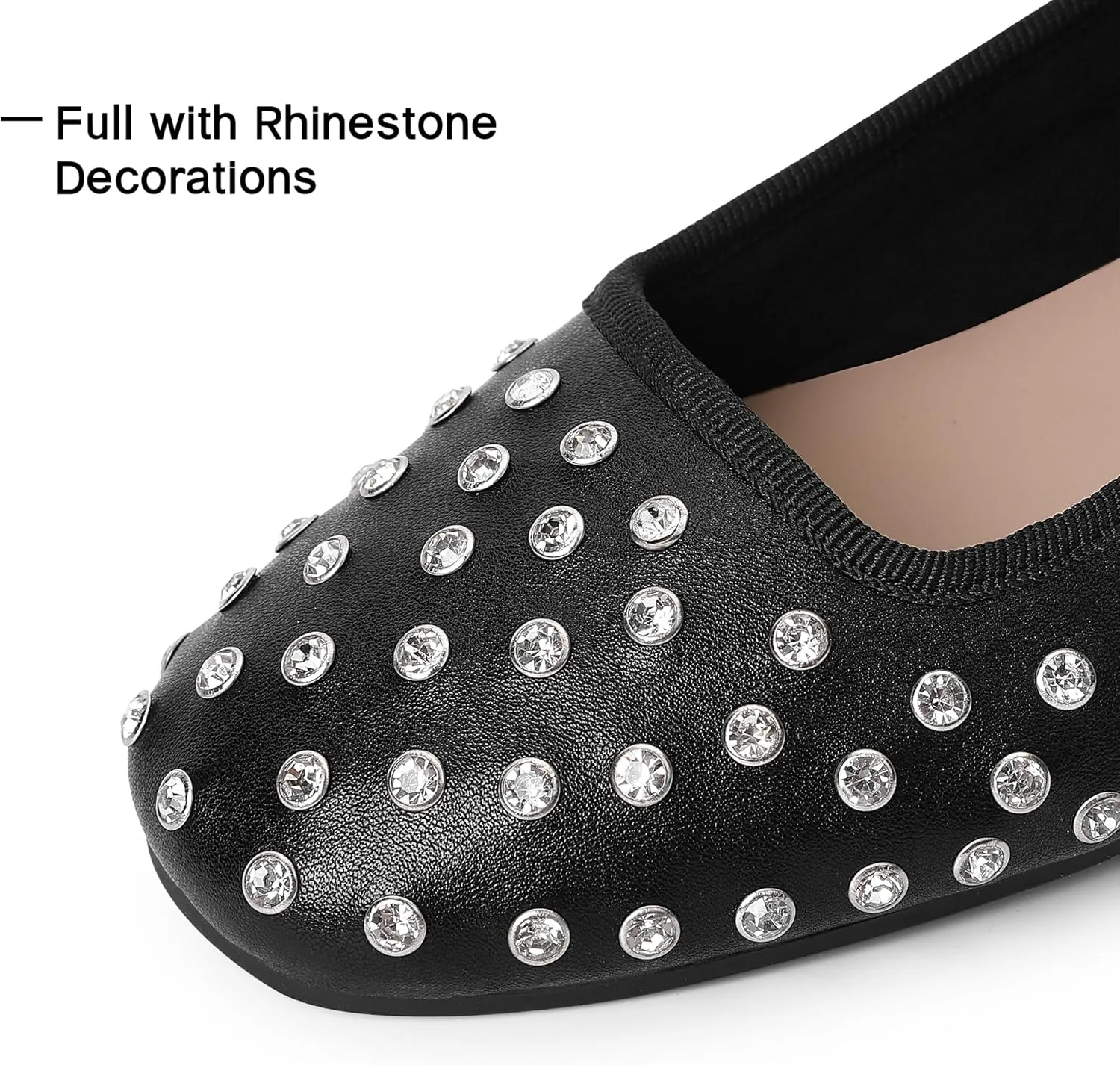 Bigwow Fashion Women's Studded Rhinestone Buckle Ballet Flats Faux Leather Mary Jane Shoe Casual Dress Ballerina Flat Shoes for Ladies