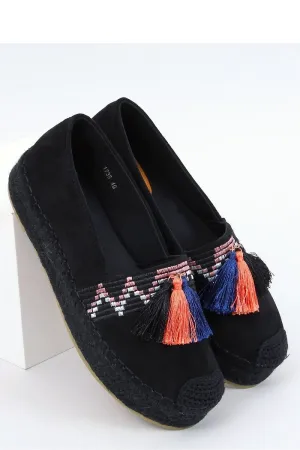 Black Eco-Suede Espadrilles with Multicolor Tassels and Braided Sole