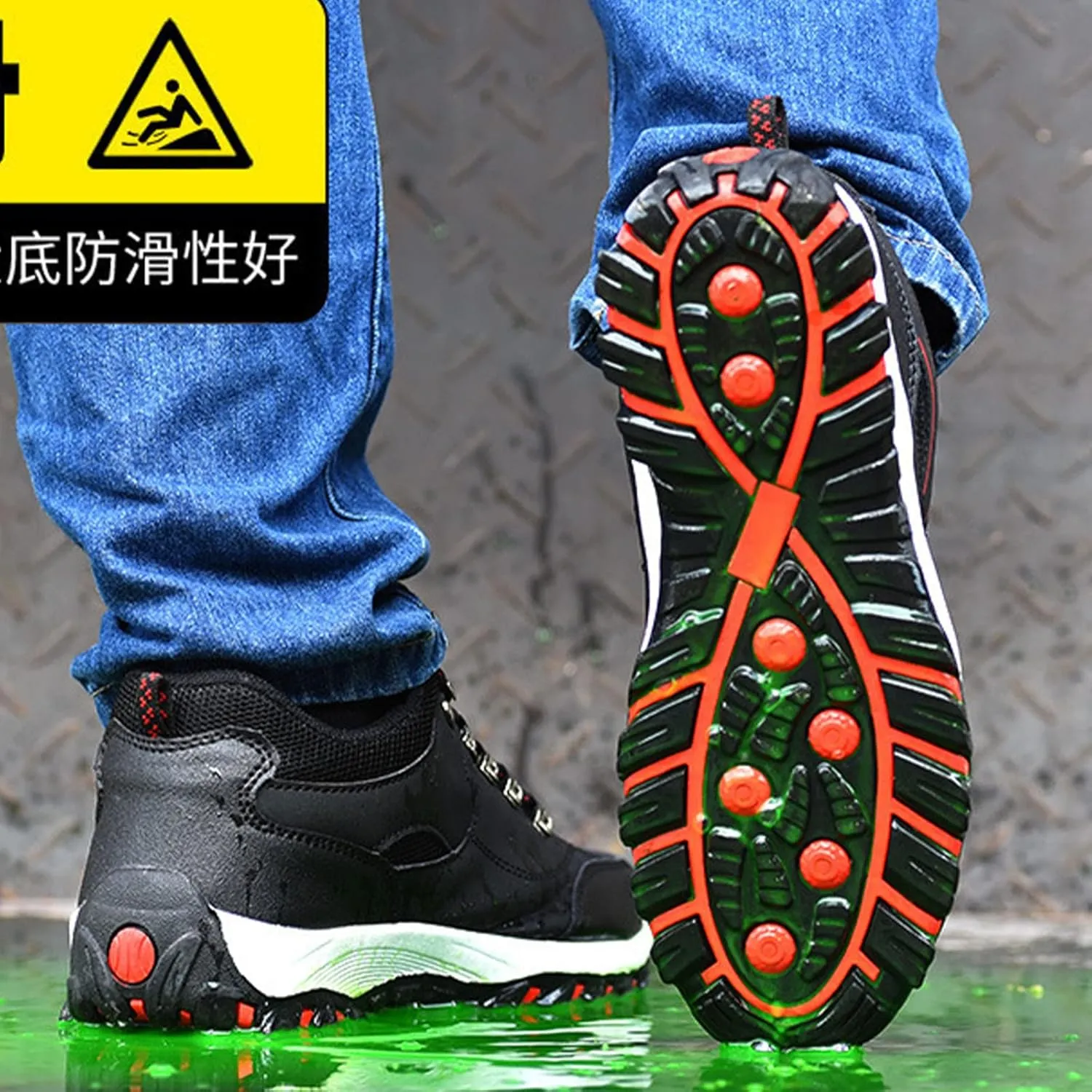 BlackeEight Men's Steel-Toe Safety Work Shoes,Arch Support Non-Slip Resistant Puncture Proof Industrial & Construction Sneakers