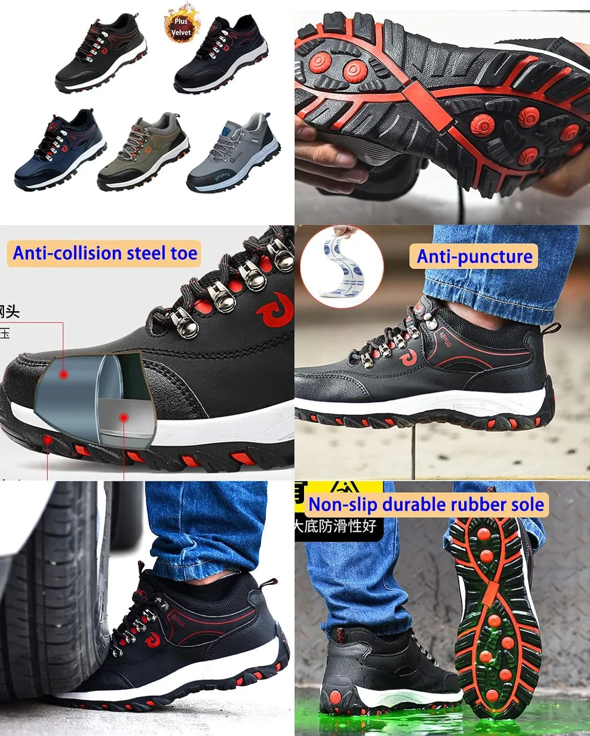 BlackeEight Men's Steel-Toe Safety Work Shoes,Arch Support Non-Slip Resistant Puncture Proof Industrial & Construction Sneakers