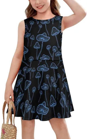 Blue Glowing MushroomsGirls Summer Casual Sleeveless Dress160CM
