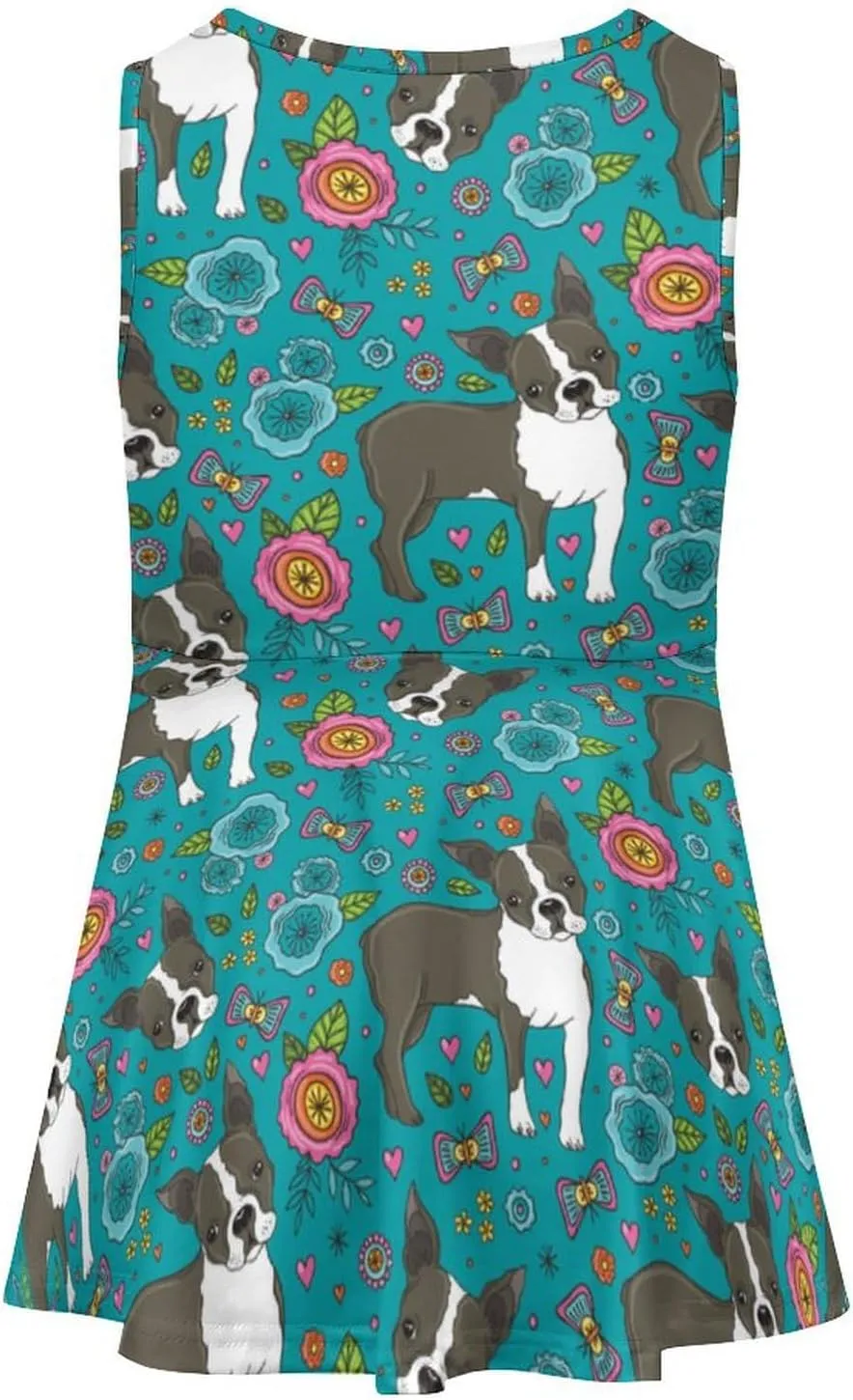 Boston Terrier French BulldogGirls Summer Casual Sleeveless Dress