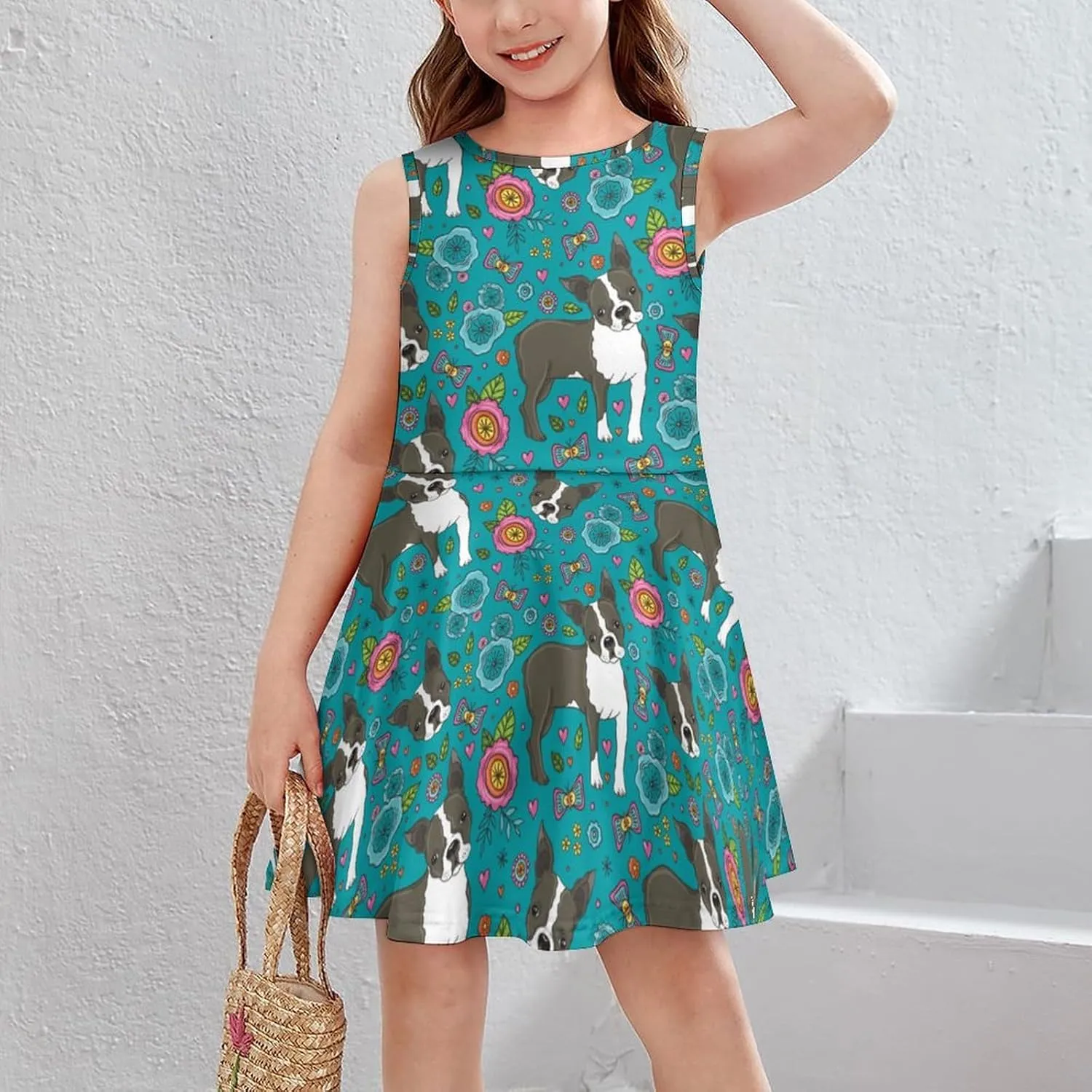 Boston Terrier French BulldogGirls Summer Casual Sleeveless Dress