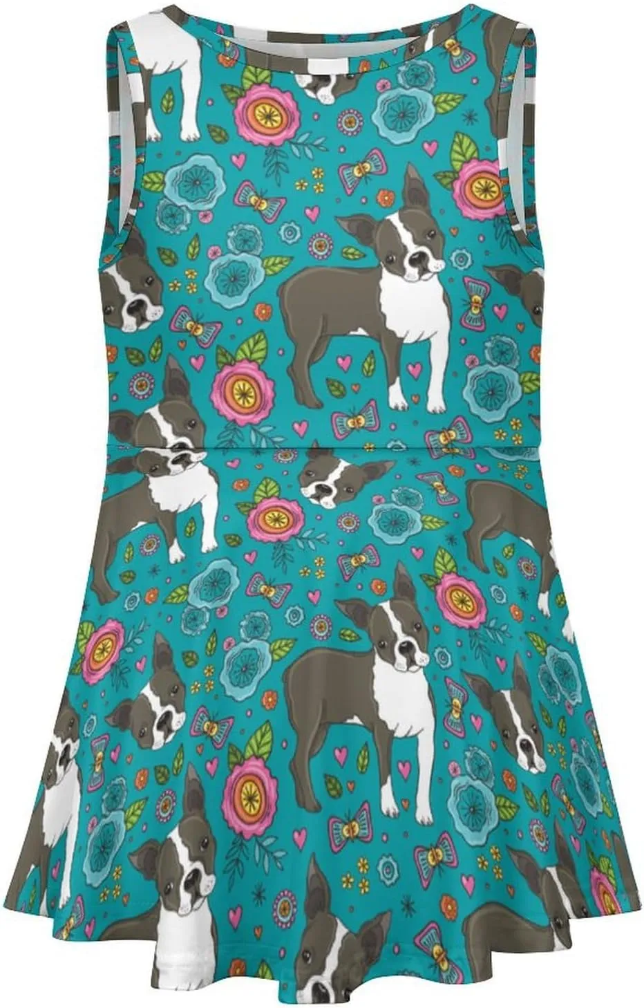 Boston Terrier French BulldogGirls Summer Casual Sleeveless Dress