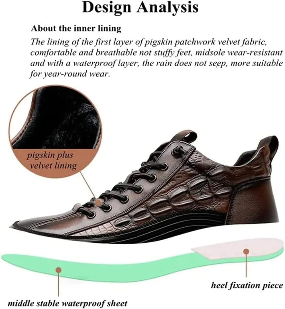 Braised Pork Men's Casual Cowhide Air Cushion Shoes, 2023 New Crocodile Print, Non-Slip Casual Comfortable Shoes,Men's Fashion Sneakers (Brown,43/US 9-9.5)