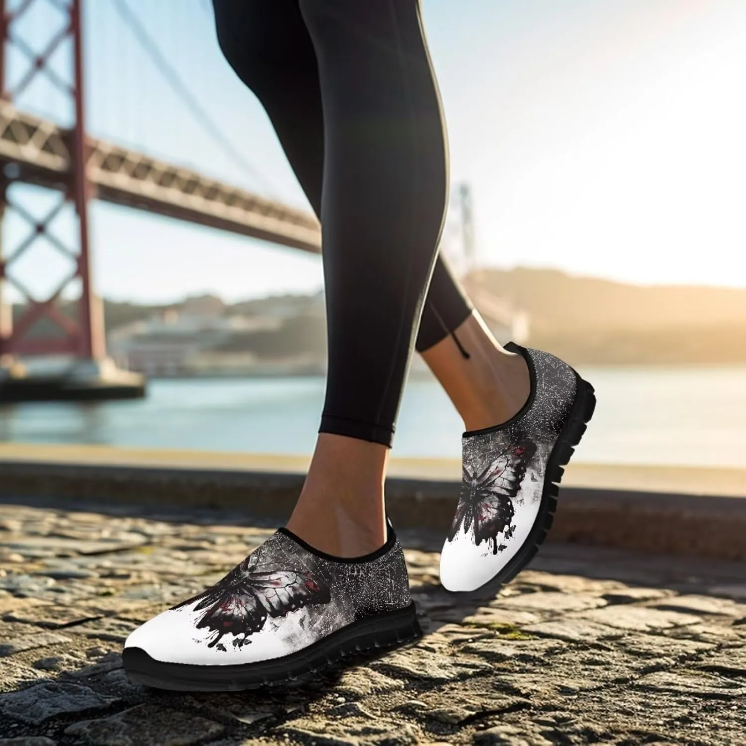 Butterfly Pattern Casual Shoes for Women Slip on Running Sneakers, Lightweight Loafers Sport Shoes
