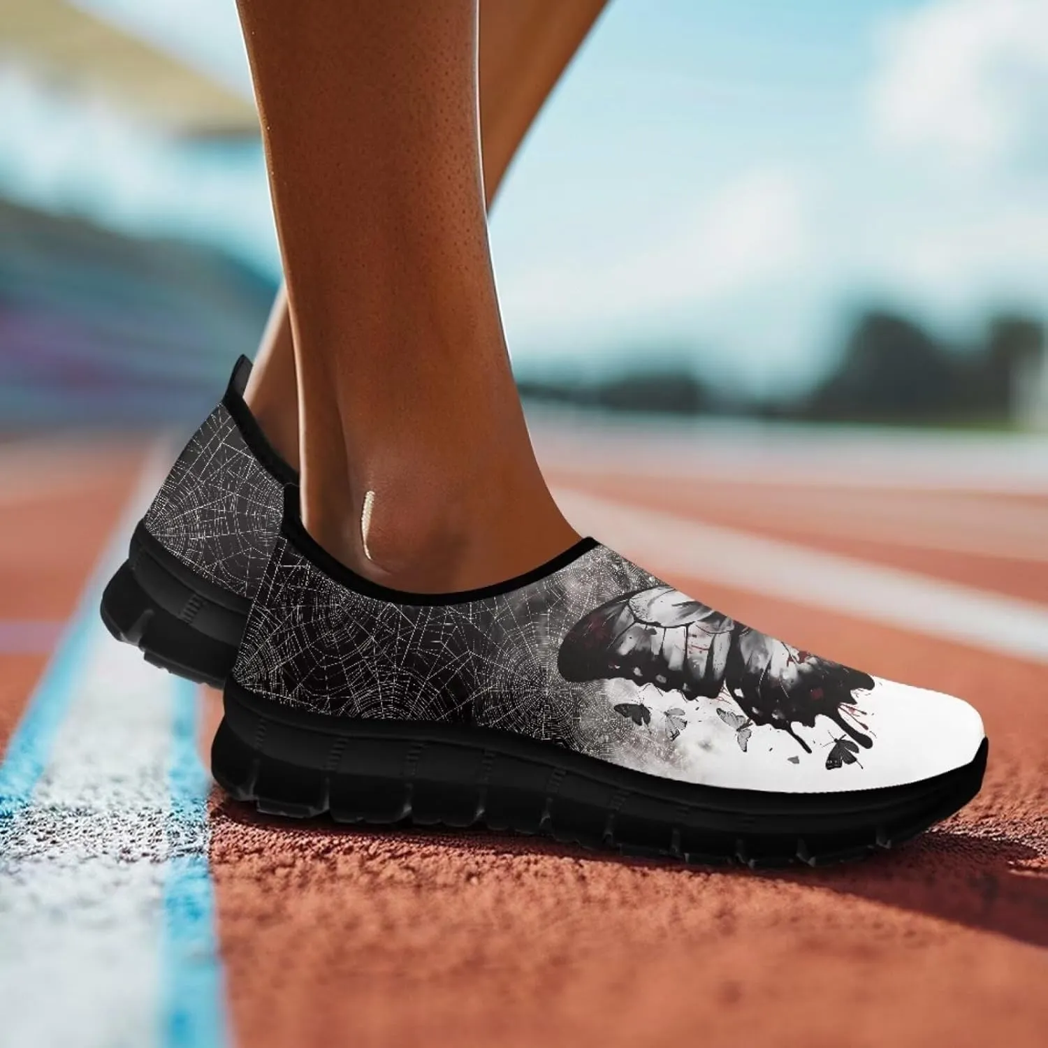 Butterfly Pattern Casual Shoes for Women Slip on Running Sneakers, Lightweight Loafers Sport Shoes