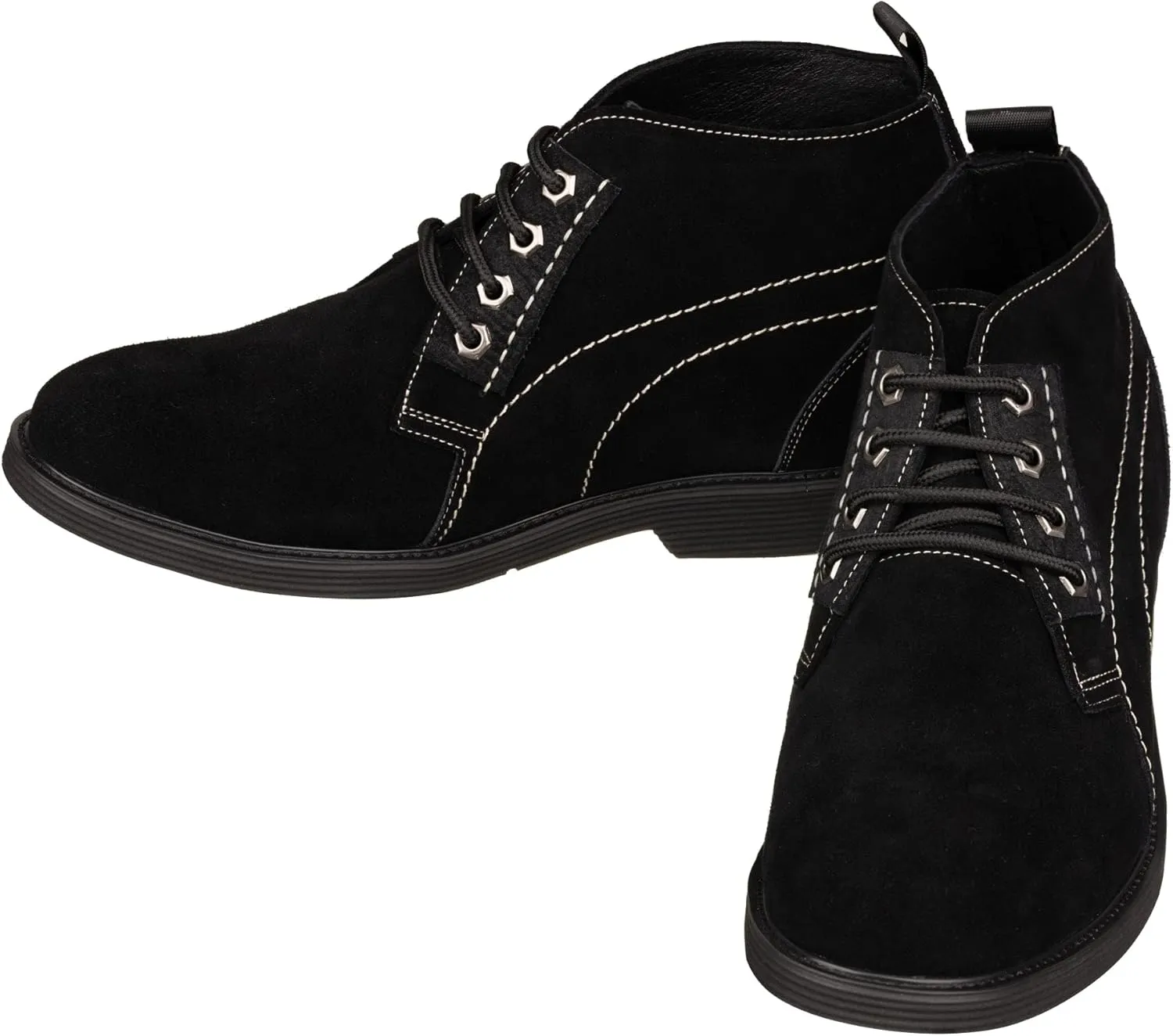 CALTO Men's Invisible Height Increasing Elevator Shoes - Black Suede Leather Chukka Lace-up Ankle Boots - 3.2 Inches Taller - K9913 - Size 9 D(M) US