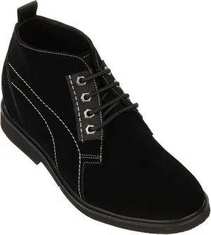 CALTO Men's Invisible Height Increasing Elevator Shoes - Black Suede Leather Chukka Lace-up Ankle Boots - 3.2 Inches Taller - K9913 - Size 9 D(M) US