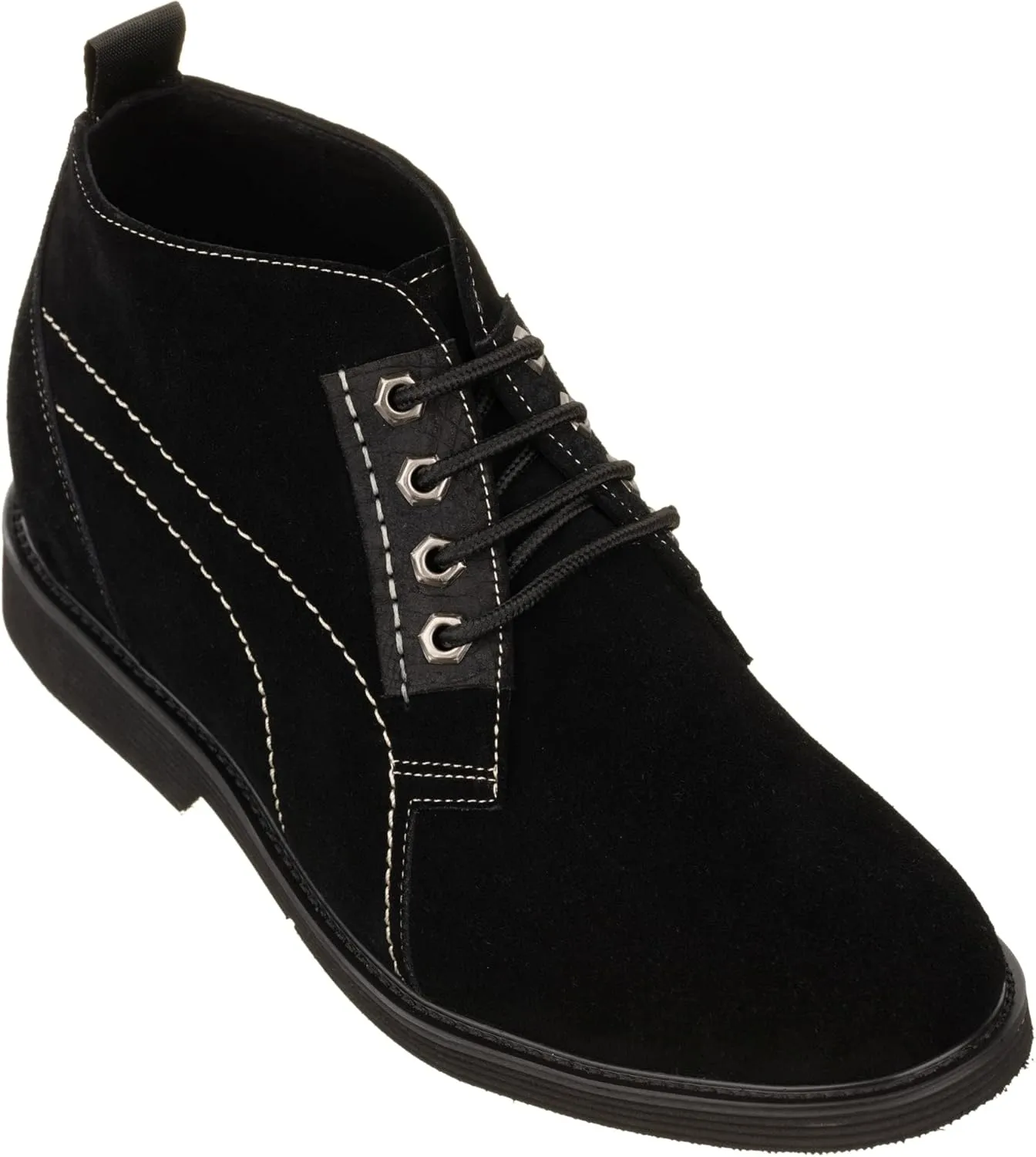 CALTO Men's Invisible Height Increasing Elevator Shoes - Black Suede Leather Chukka Lace-up Ankle Boots - 3.2 Inches Taller - K9913 - Size 9 D(M) US