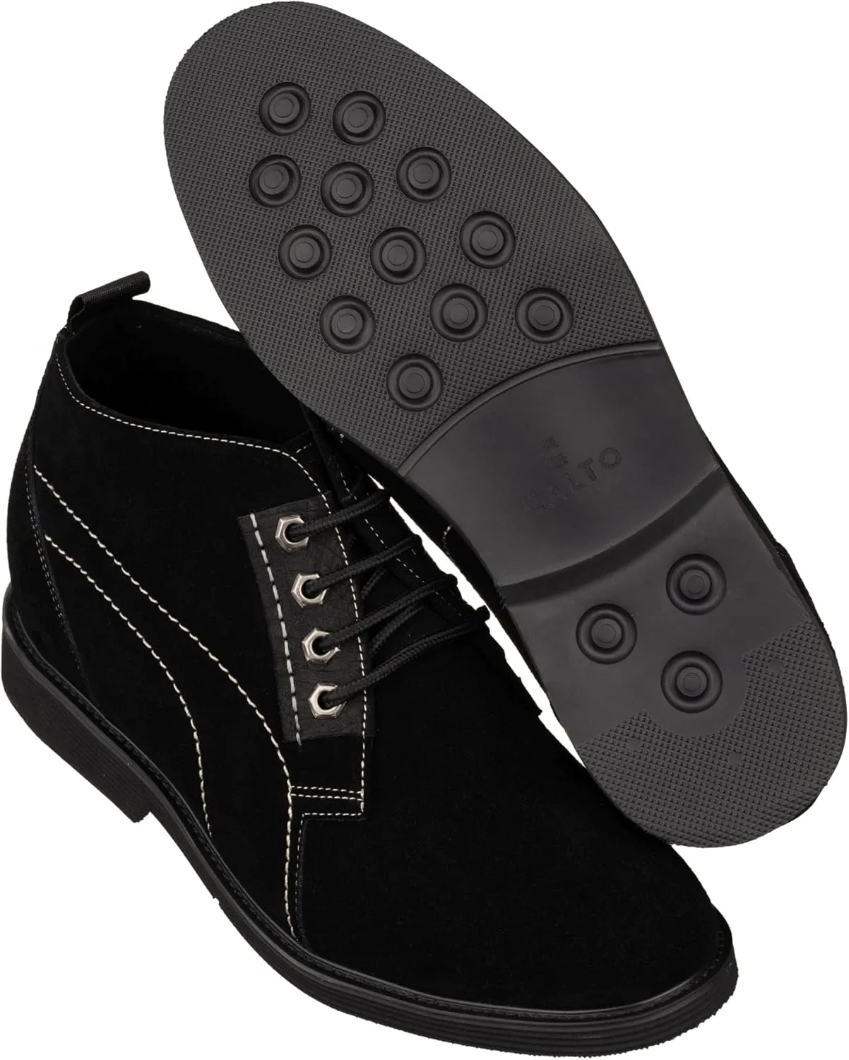 CALTO Men's Invisible Height Increasing Elevator Shoes - Black Suede Leather Chukka Lace-up Ankle Boots - 3.2 Inches Taller - K9913 - Size 9 D(M) US