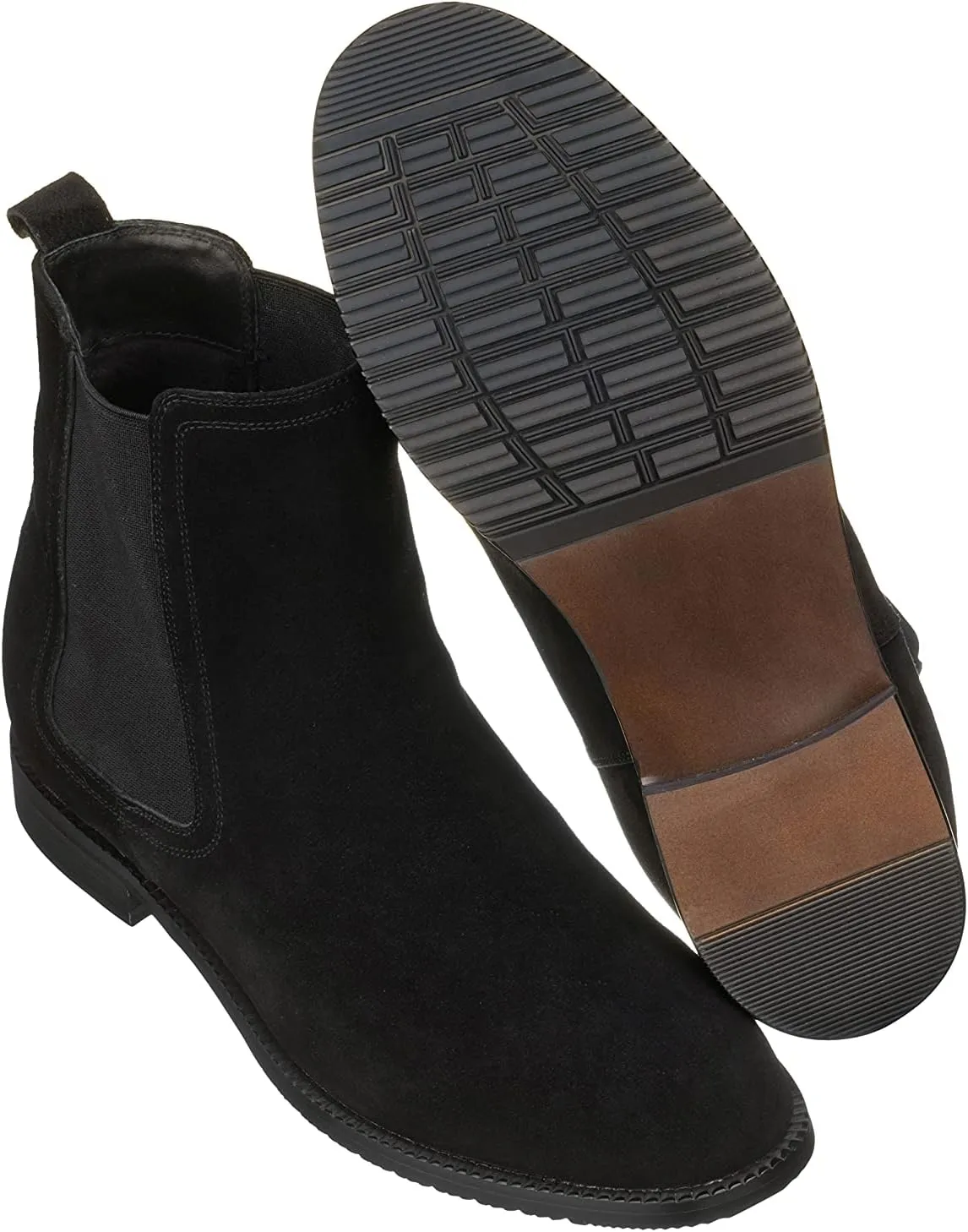 CALTO Men's Invisible Height Increasing Elevator Shoes - Black Suede Leather Slip-on Chelsea Boots - 2.9 Inches Taller - K33090 - Size 12 D(M) US