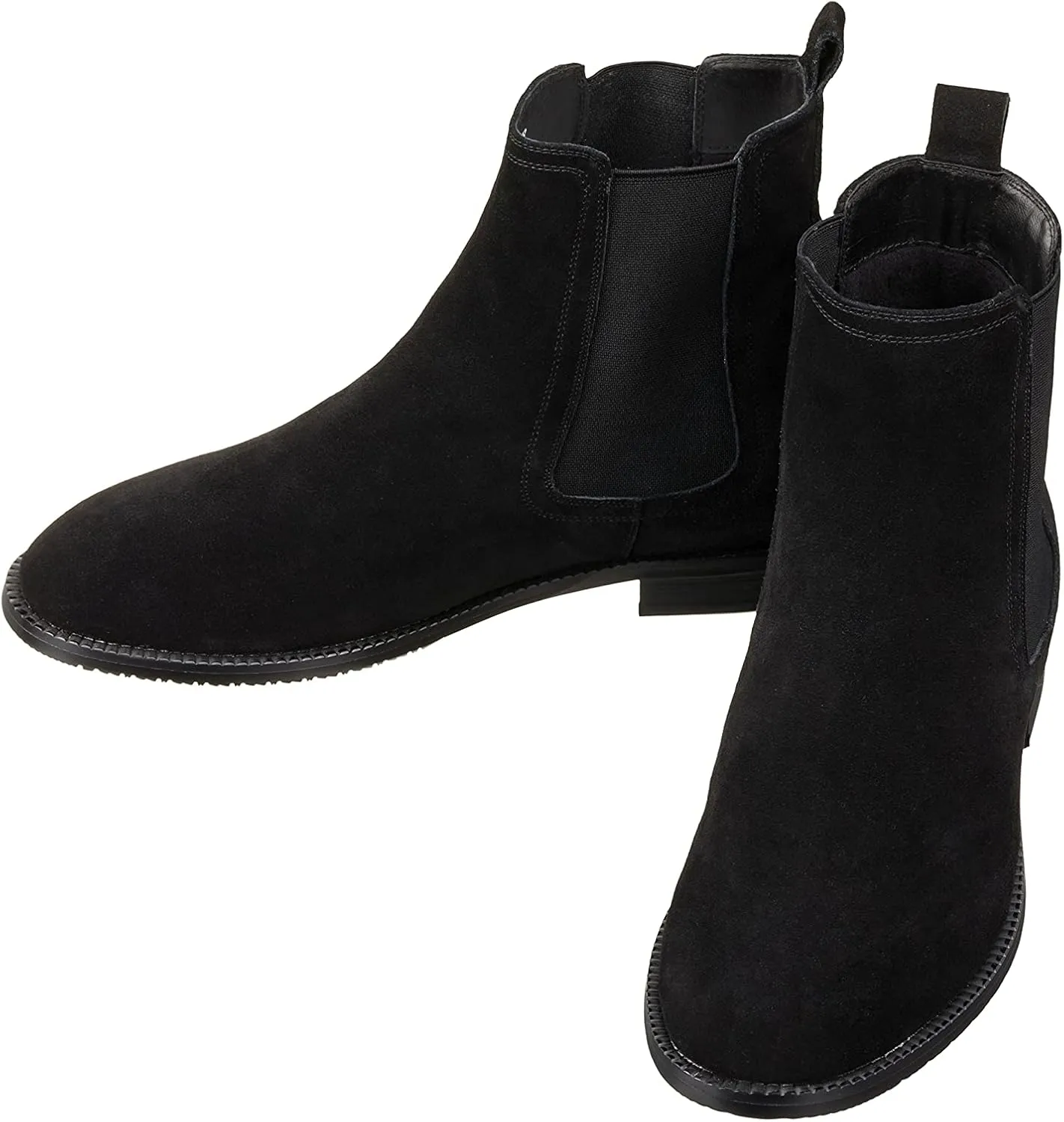 CALTO Men's Invisible Height Increasing Elevator Shoes - Black Suede Leather Slip-on Chelsea Boots - 2.9 Inches Taller - K33090 - Size 12 D(M) US
