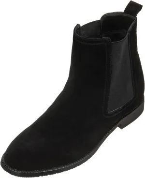CALTO Men's Invisible Height Increasing Elevator Shoes - Black Suede Leather Slip-on Chelsea Boots - 2.9 Inches Taller - K33090 - Size 12 D(M) US