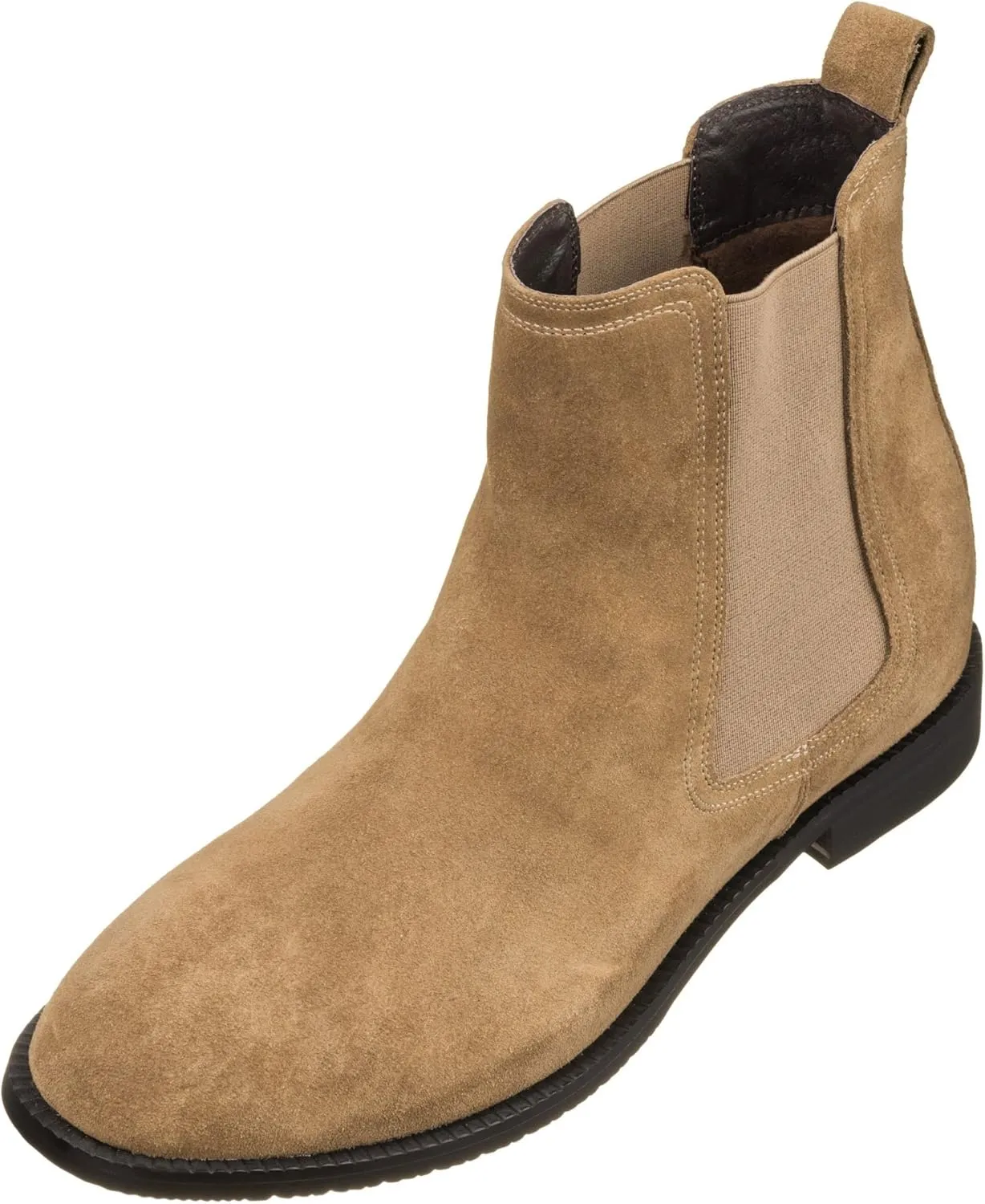 CALTO Men's Invisible Height Increasing Elevator Shoes - Khaki Brown Suede Leather Slip-on Chelsea Boots - 2.9 Inches Taller - K33091 - Size 12 D(M) US