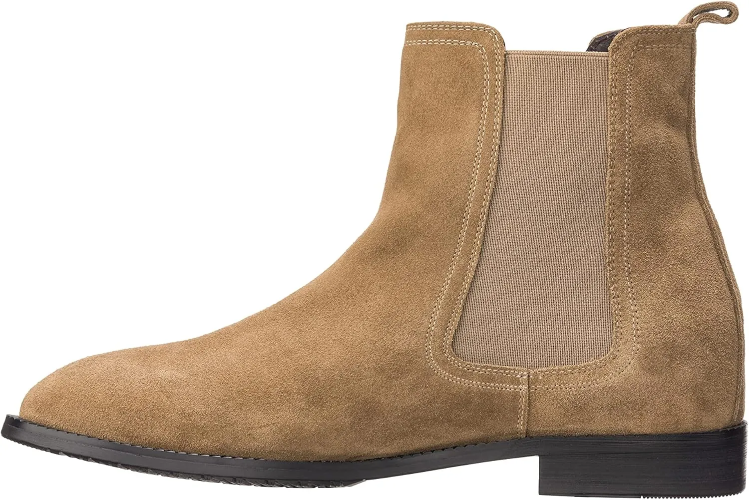 CALTO Men's Invisible Height Increasing Elevator Shoes - Khaki Brown Suede Leather Slip-on Chelsea Boots - 2.9 Inches Taller - K33091 - Size 12 D(M) US