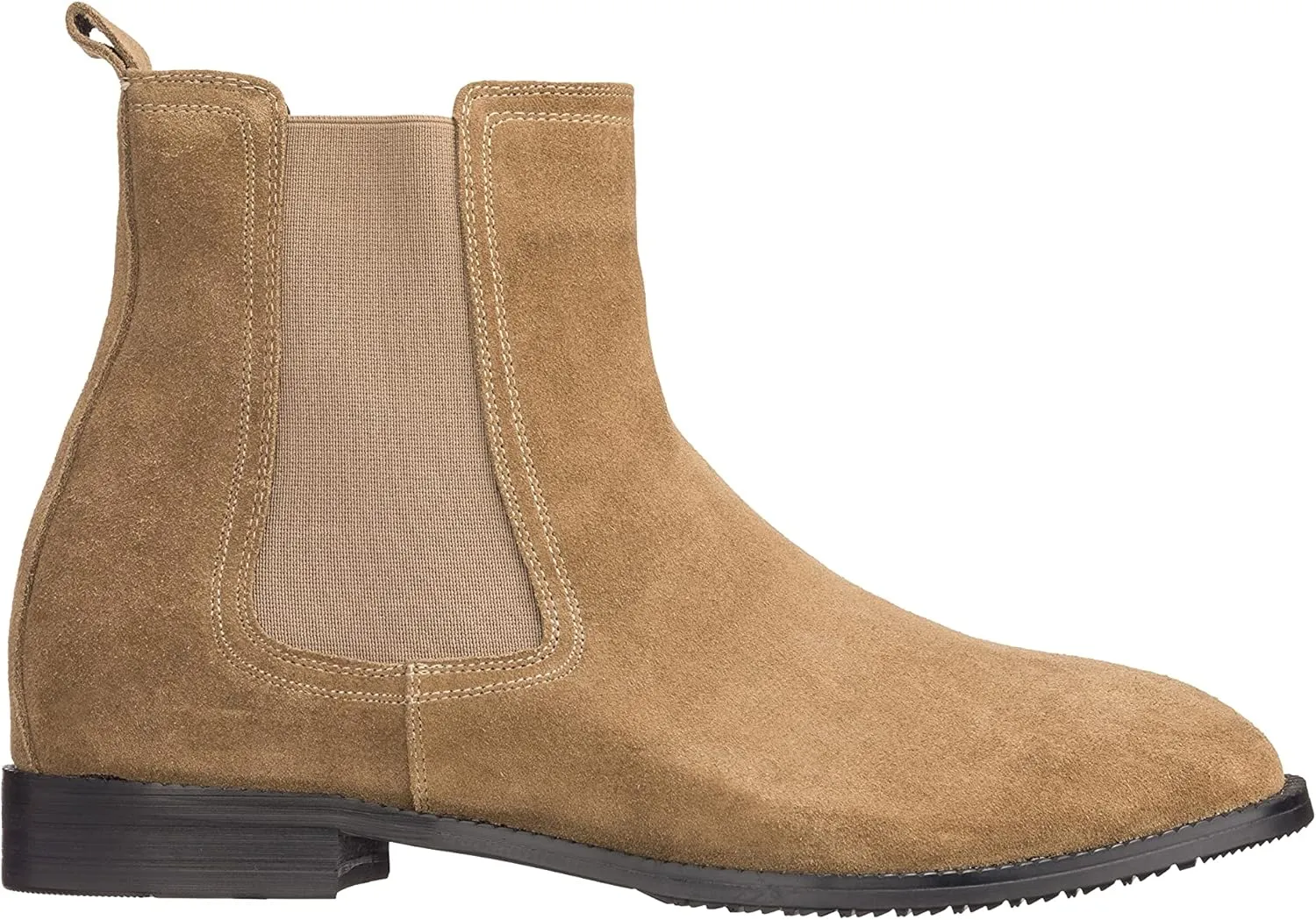CALTO Men's Invisible Height Increasing Elevator Shoes - Khaki Brown Suede Leather Slip-on Chelsea Boots - 2.9 Inches Taller - K33091 - Size 12 D(M) US