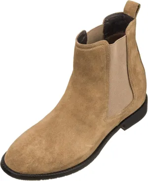 CALTO Men's Invisible Height Increasing Elevator Shoes - Khaki Brown Suede Leather Slip-on Chelsea Boots - 2.9 Inches Taller - K33091 - Size 12 D(M) US