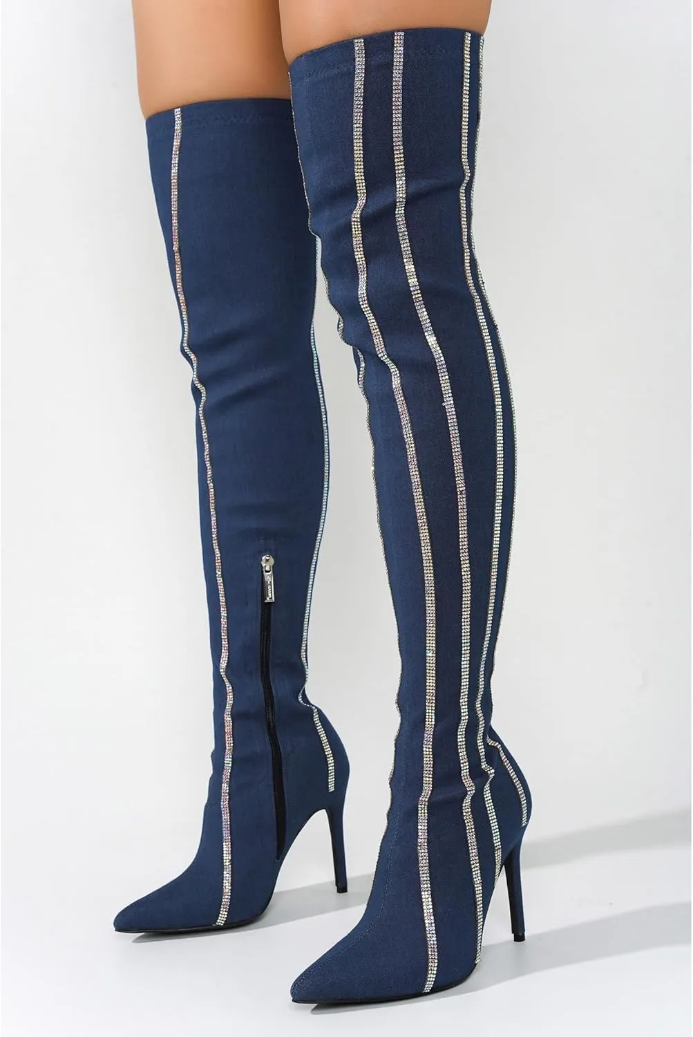 Cape Robbin Hidenim Rhinestone Thigh High Stiletto Boots (Hidenim)