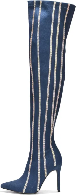 Cape Robbin Hidenim Rhinestone Thigh High Stiletto Boots (Hidenim)