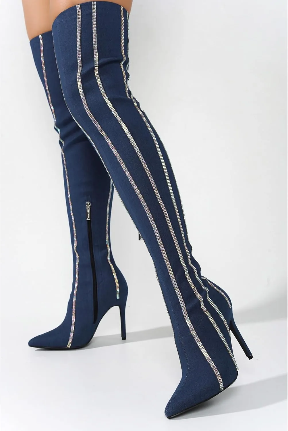 Cape Robbin Hidenim Rhinestone Thigh High Stiletto Boots (Hidenim)