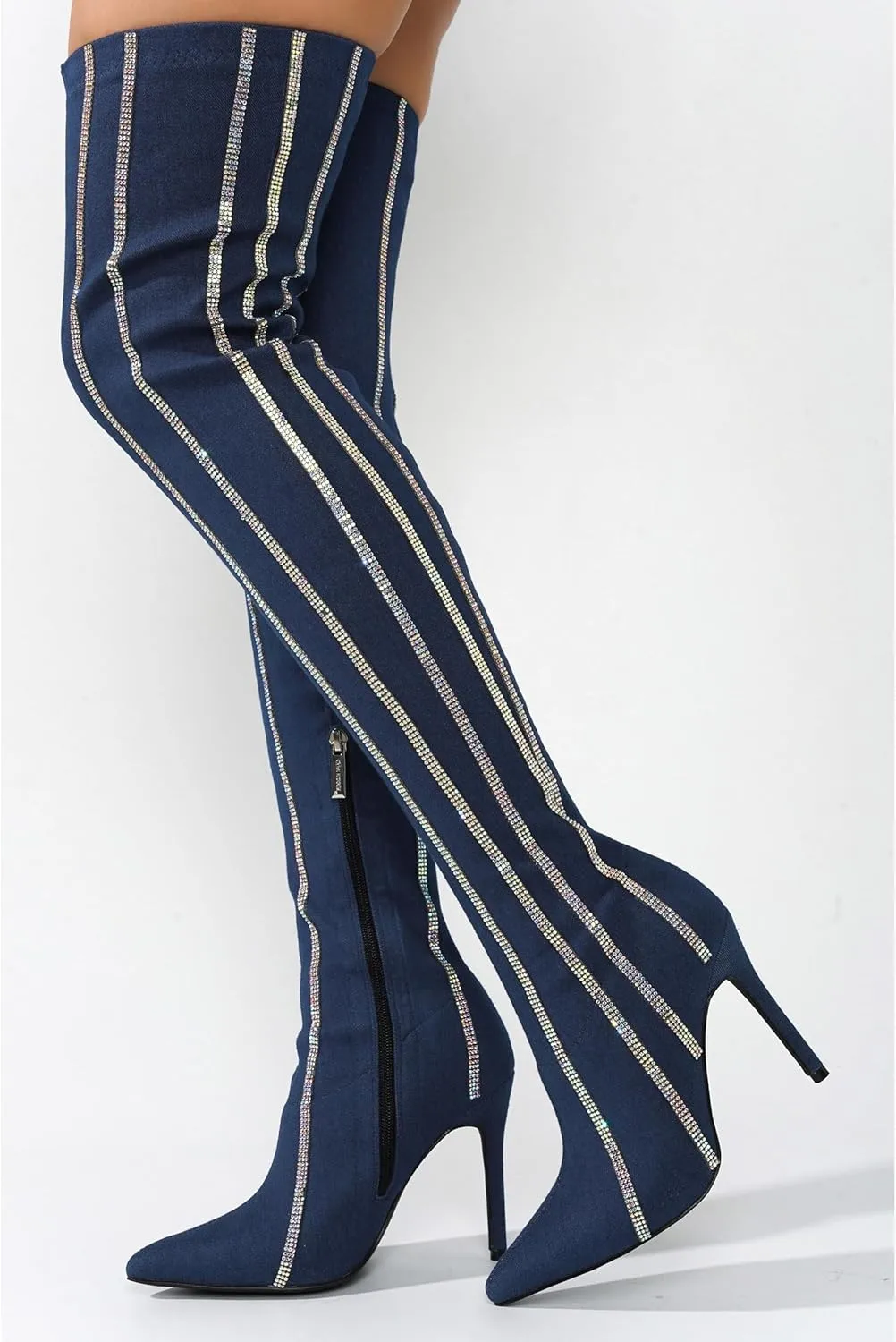 Cape Robbin Hidenim Rhinestone Thigh High Stiletto Boots (Hidenim)