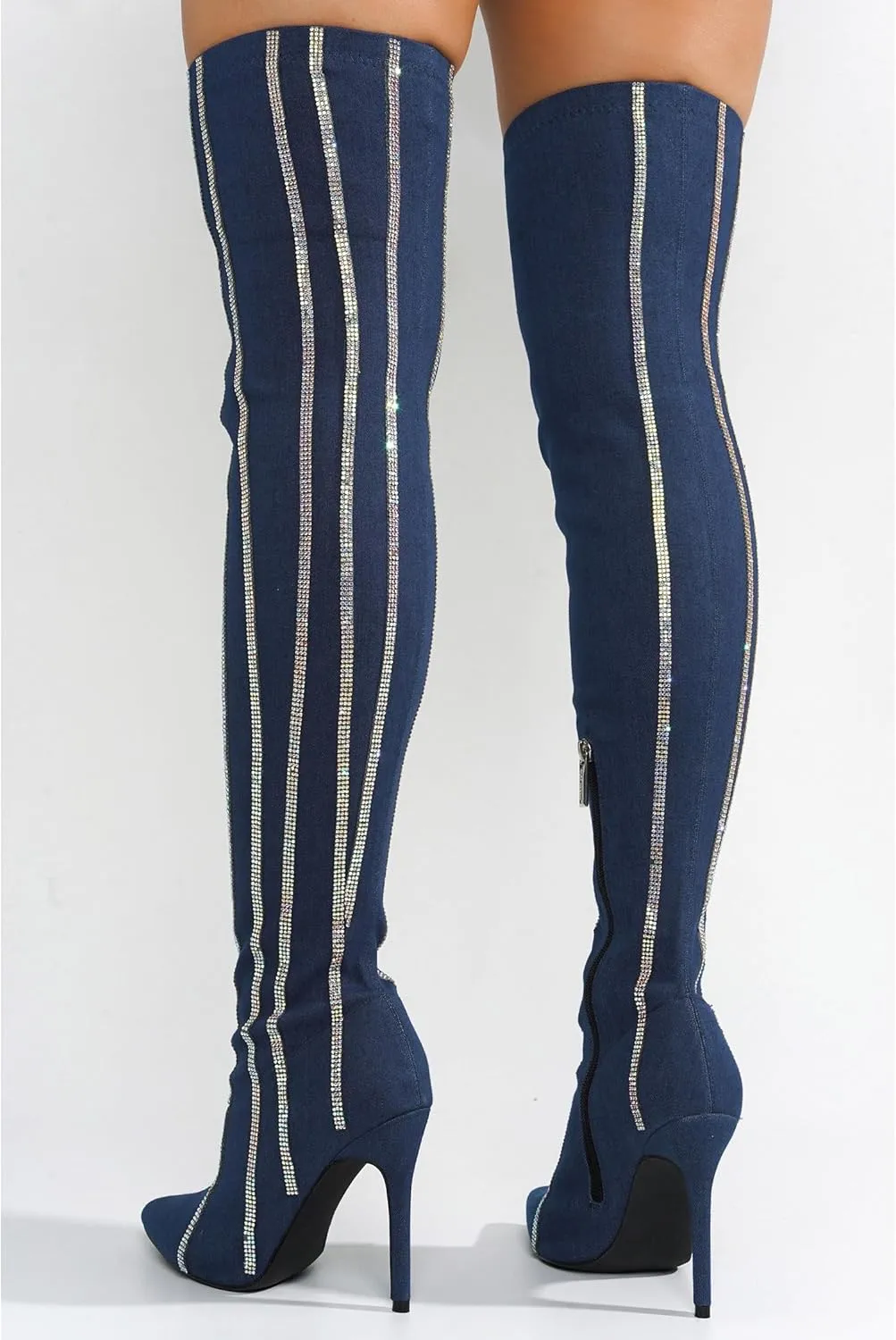 Cape Robbin Hidenim Rhinestone Thigh High Stiletto Boots (Hidenim)