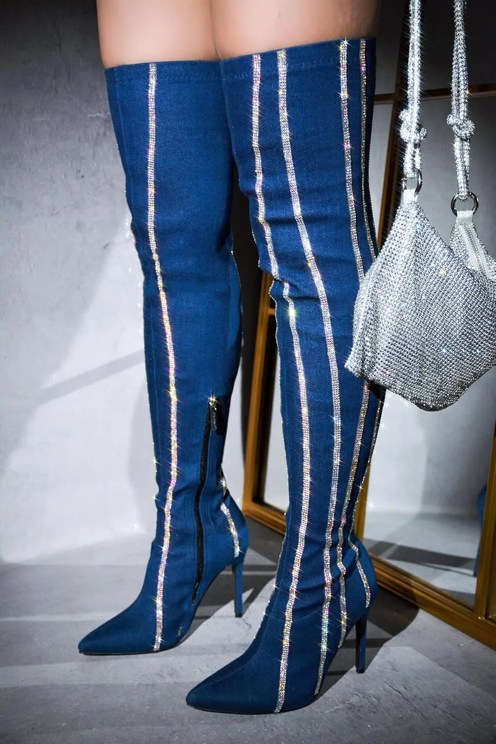 Cape Robbin Hidenim Rhinestone Thigh High Stiletto Boots (Hidenim)