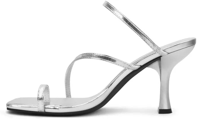 Carcuume Women's Square Toe Heeled Sandals Strappy Kitten Heels