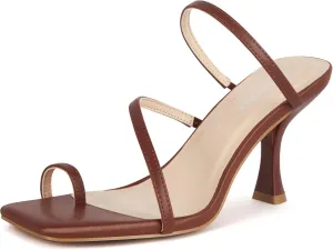 Carcuume Women's Square Toe Heeled Sandals Strappy Kitten Heels