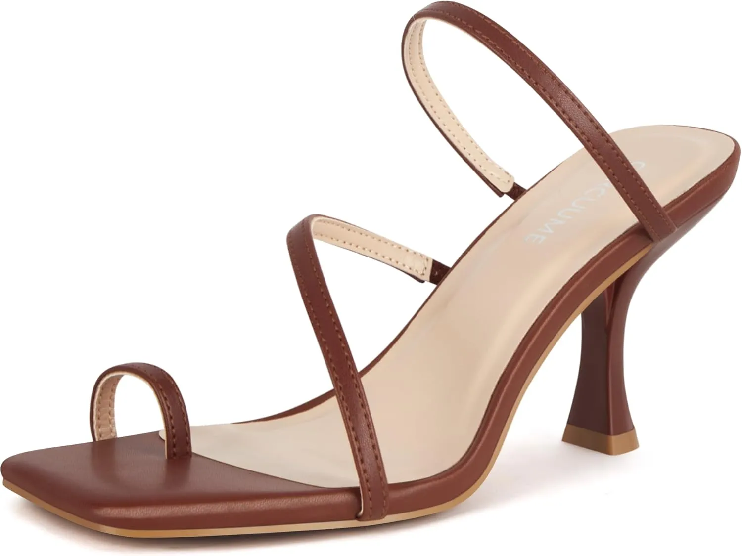 Carcuume Women's Square Toe Heeled Sandals Strappy Kitten Heels