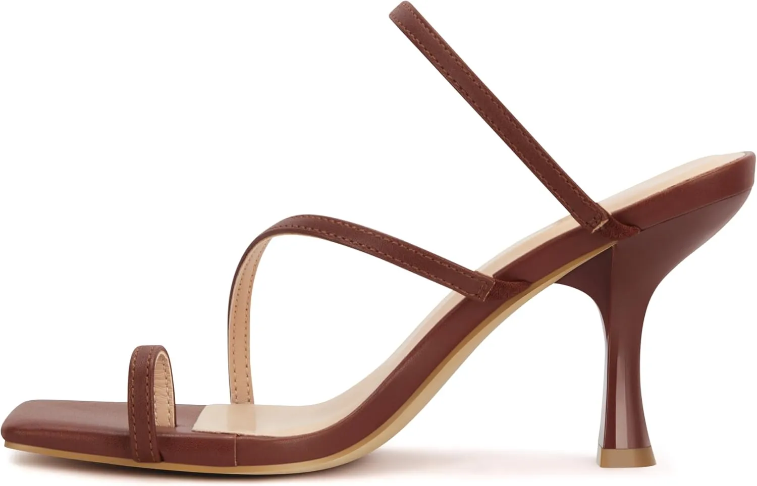 Carcuume Women's Square Toe Heeled Sandals Strappy Kitten Heels