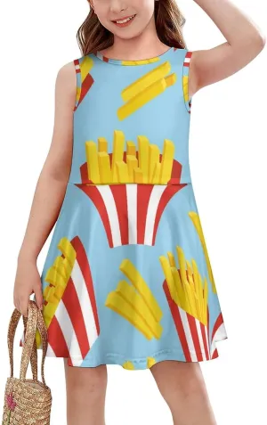 Cartoon French FriesGirls Summer Casual Sleeveless Dress100CM