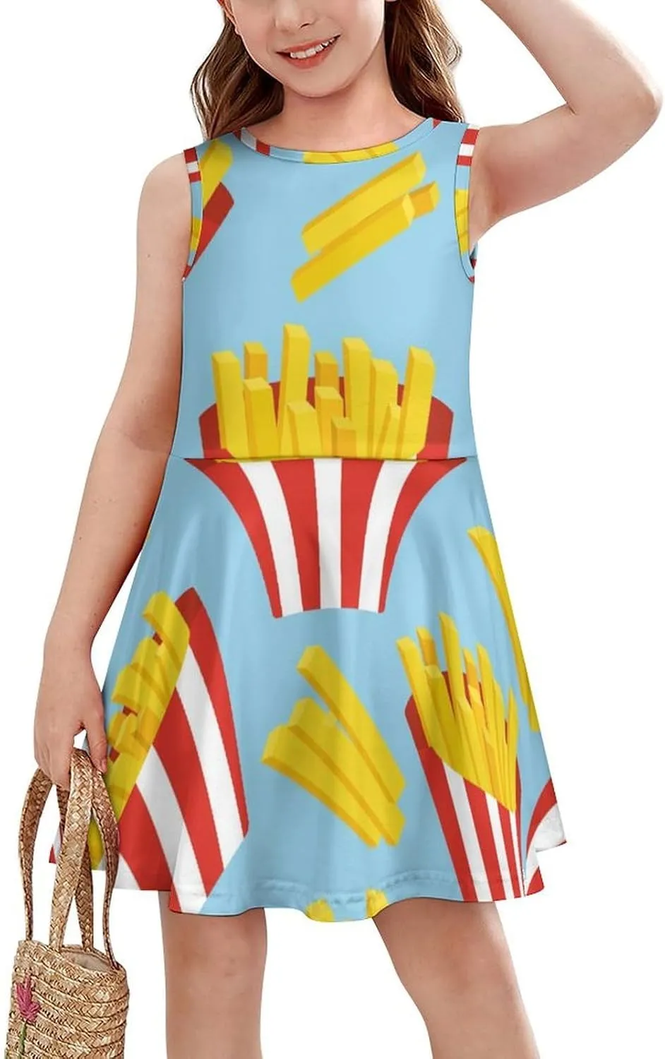 Cartoon French FriesGirls Summer Casual Sleeveless Dress150CM