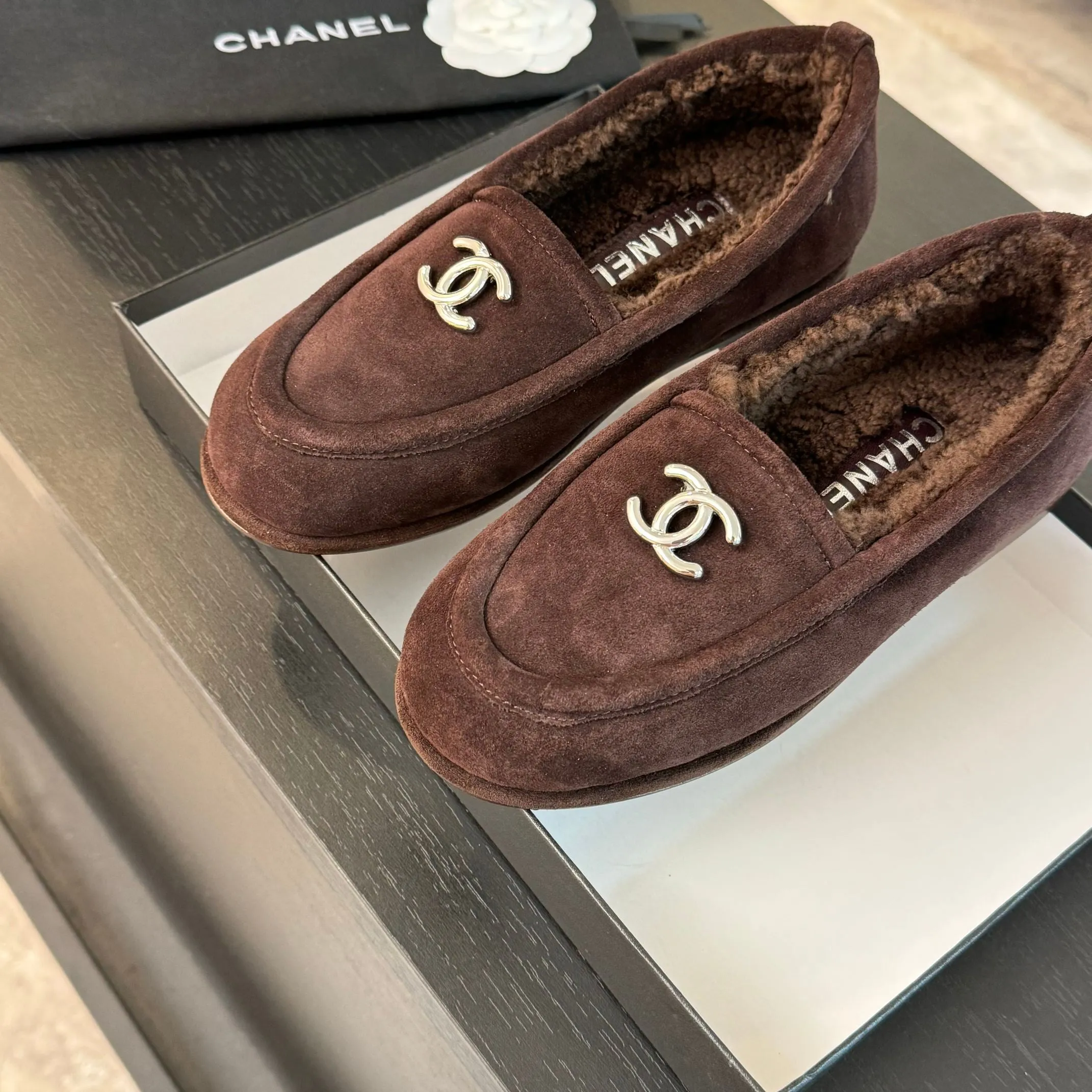 CC Moccasins Earth Brown Suede And Wool