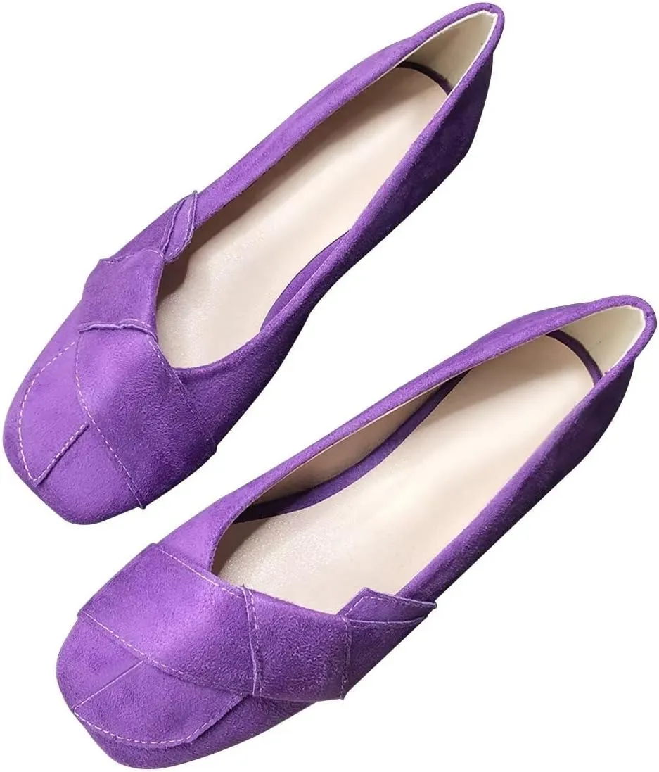 ChaiRong Zhou Elegant Knot Ballet Flats for Women Suede Square Toe Slip on Flats Casual Moccasin Shoes Comfortable Daily Dress Party Office Shoes