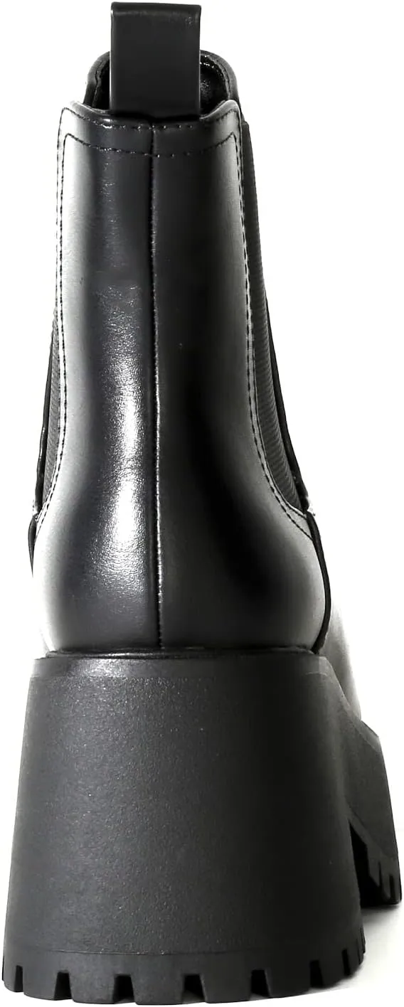 Chariot & Co: Lena- Women's Fashion Chunky Lug Sole Boot Round Toe Chelsea Elastic Booties