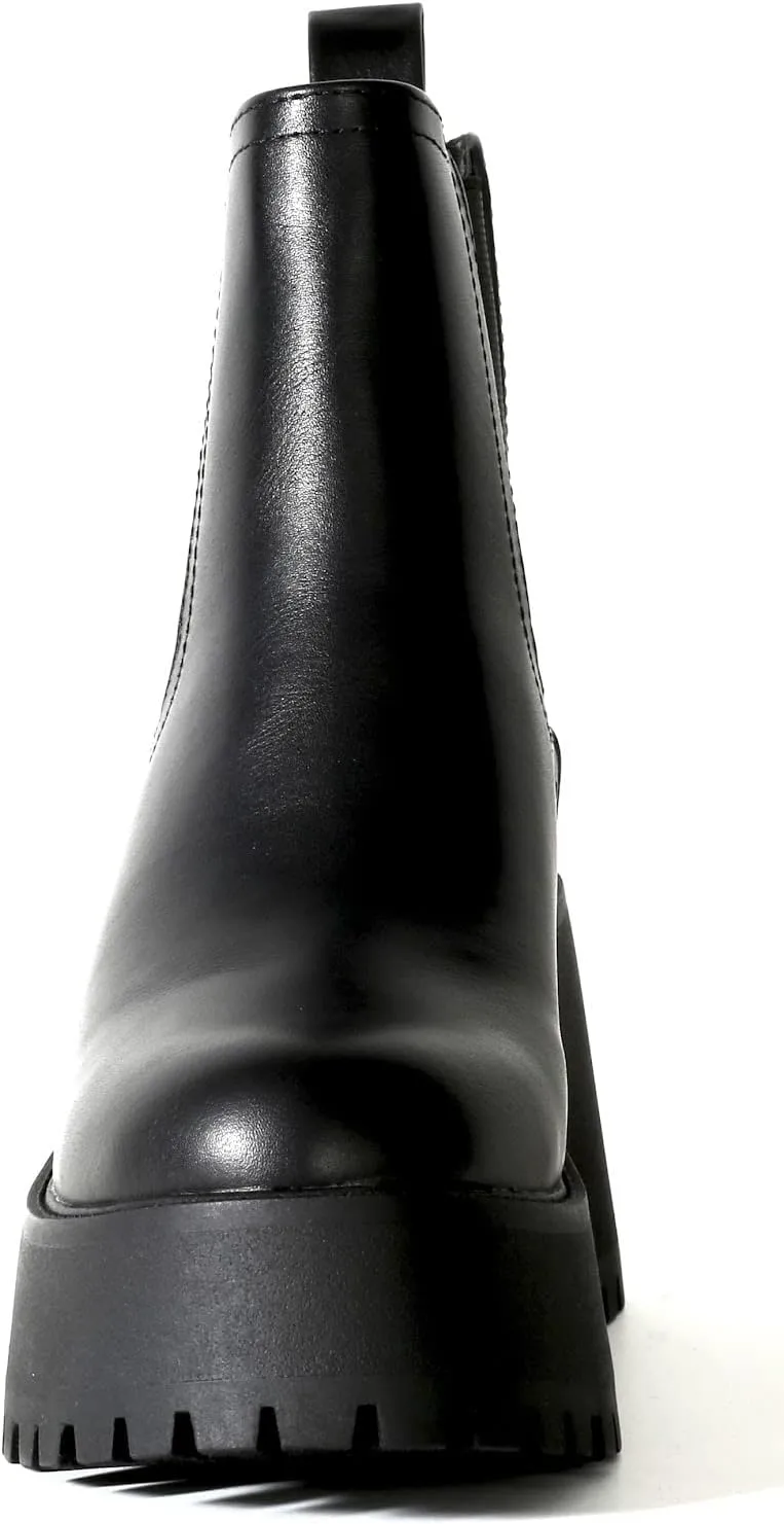Chariot & Co: Lena- Women's Fashion Chunky Lug Sole Boot Round Toe Chelsea Elastic Booties
