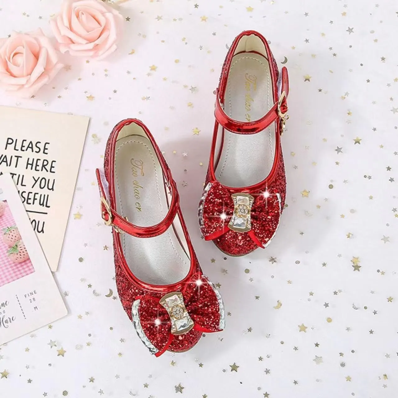 Children's Girl Mary Jane Bright Shoes Low Heel Princess Flower Wedding Birthday Party Dress Low Heel Flats