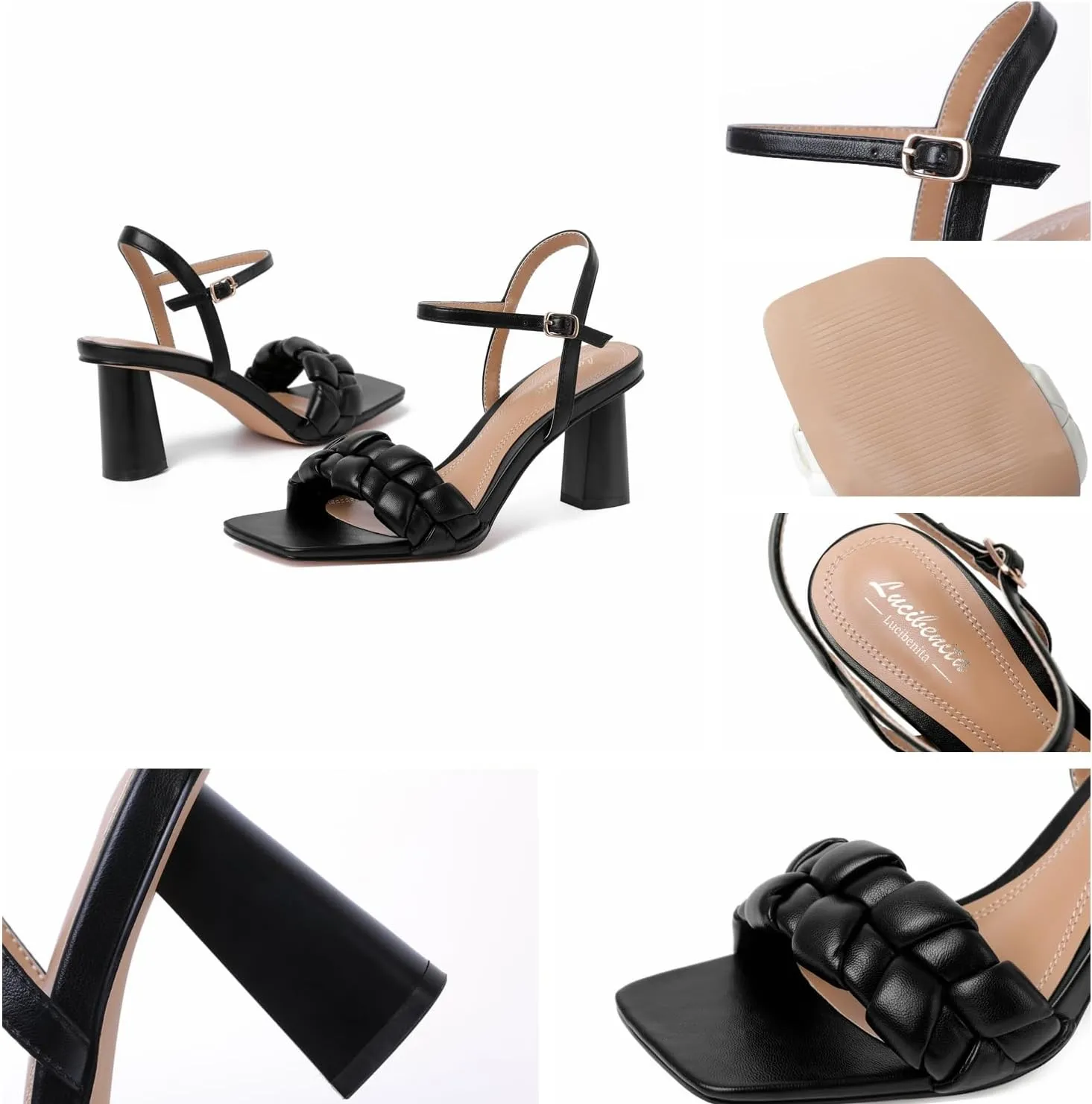 Chunky Heels for Women Low Heels Square Toe Braided Heeled Sandals Open Toe Party Wedding Casual