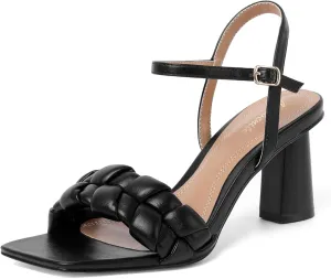 Chunky Heels for Women Low Heels Square Toe Braided Heeled Sandals Open Toe Party Wedding Casual