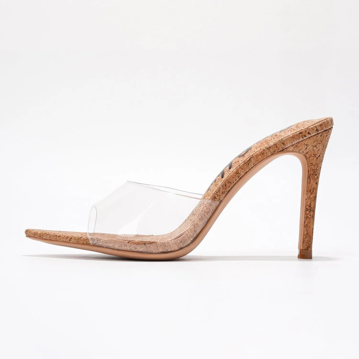 Clear Open Toe Heels for Women- Sleek, Comfy Pointy Heels for Women with Genuine PU Leather Insole & 3.75 inch Stiletto Heel- Classy Mule Cork Heel Sandals for Women (Melrose.A)