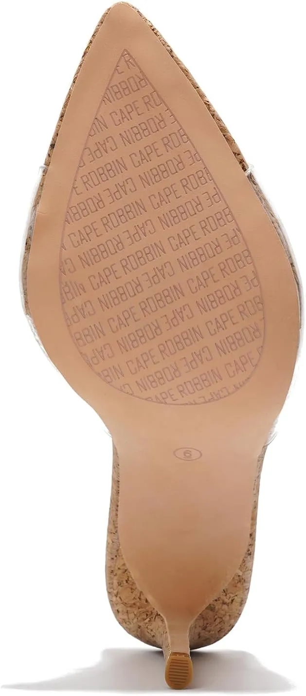 Clear Open Toe Heels for Women- Sleek, Comfy Pointy Heels for Women with Genuine PU Leather Insole & 3.75 inch Stiletto Heel- Classy Mule Cork Heel Sandals for Women (Melrose.A)