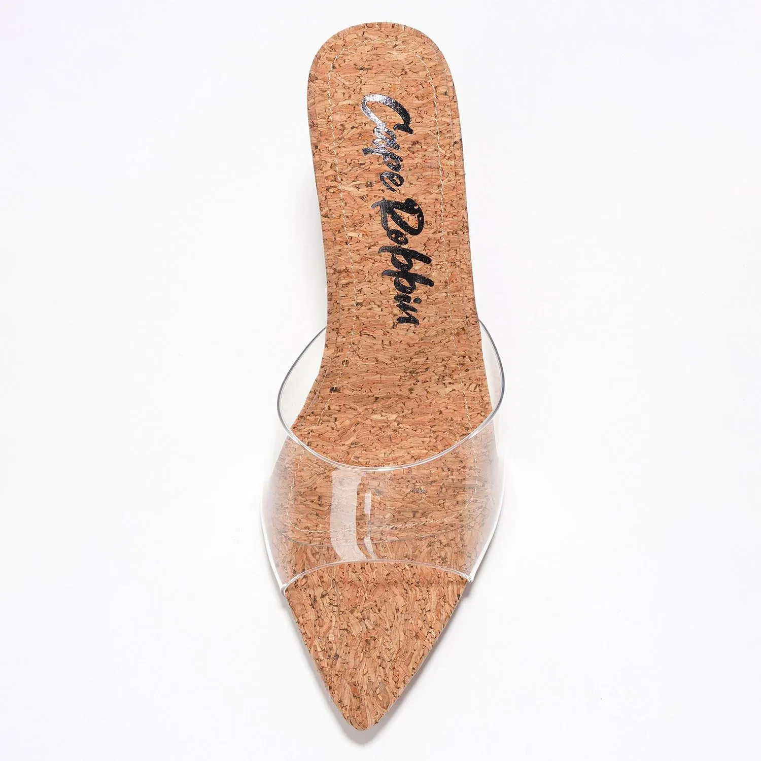 Clear Open Toe Heels for Women- Sleek, Comfy Pointy Heels for Women with Genuine PU Leather Insole & 3.75 inch Stiletto Heel- Classy Mule Cork Heel Sandals for Women (Melrose.A)