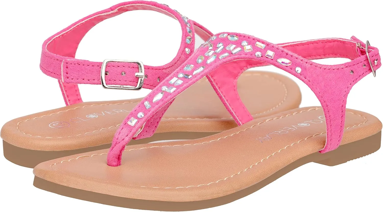 CLOVERLAY Girls Sandals Kids Gladiator Strappy Rhinestone Glitter Flat Sandals
